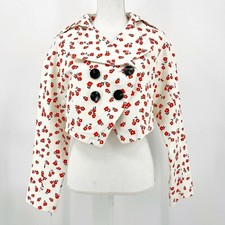 Self-portrait Womens Us Xs Ditsy Floral Canvas Cream Red Oversized Crop Jacket