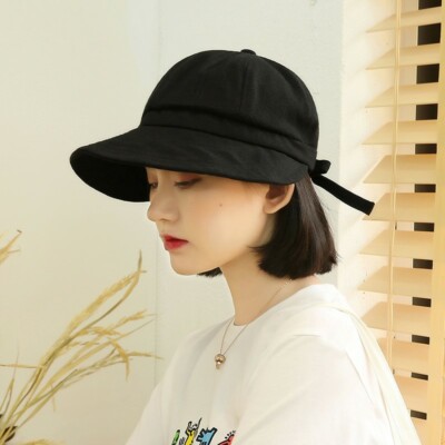 Harajuku Women Sun Hat Folding Wide Brim Cap Bowknot Lacing Peaked Cap