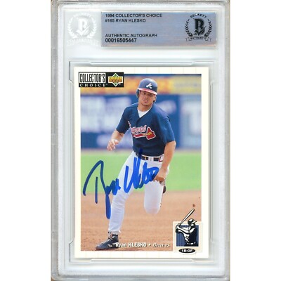Ryan Klesko Signed 1994 Collectors Choice #165 Beckett BAS Slabbed Braves Auto