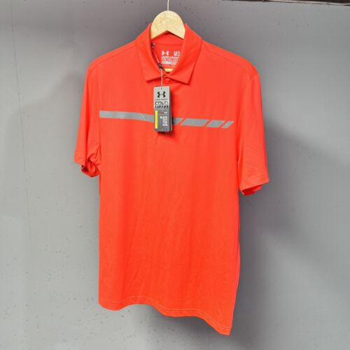 NEW Under Armour UA Golf Polo Shirt Medium Neon Bright Salmon Pink COLDBLACK UPF - Picture 3 of 11
