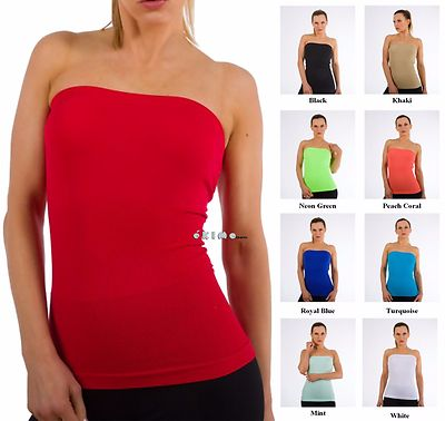 #ad Sleeveless Strapless Tube Top long Bandeau Basic Layering Off Shoulder Shirt $8.95