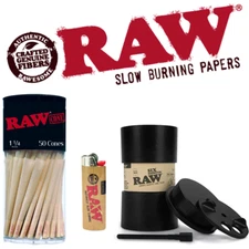 RAW Classic 1 1/4 Pre-Rolled Cones (50 Pack) +  RAW Six Shooter Cone Loader