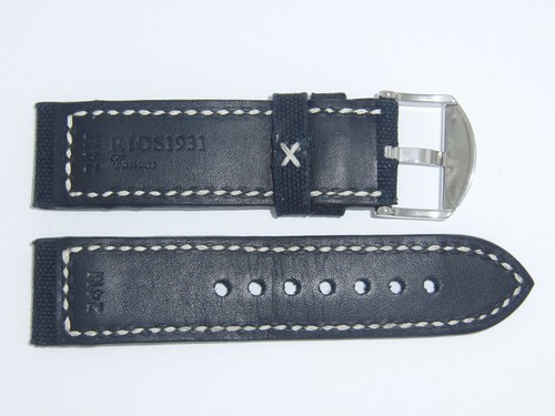 Correa de reloj de lona de cuero genuino vintage RIOS1931 24 mm negra "Ohio" - Imagen 2 de 2