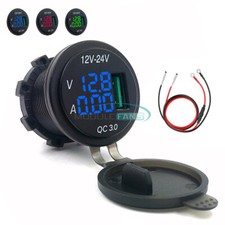 DC 12-24V QC 3.0 Digital Voltmeter Ammeter Monitoring USB Charger Socket