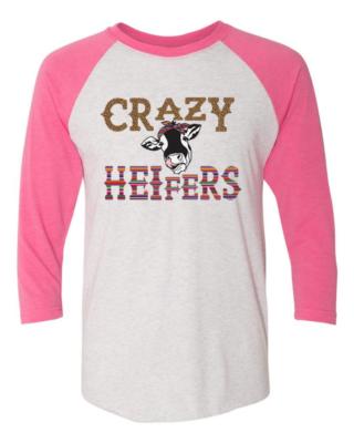 Leopard Serape Crazy Heifers Raglan Heifer T-Shirt Cow Humor Baseball Tee