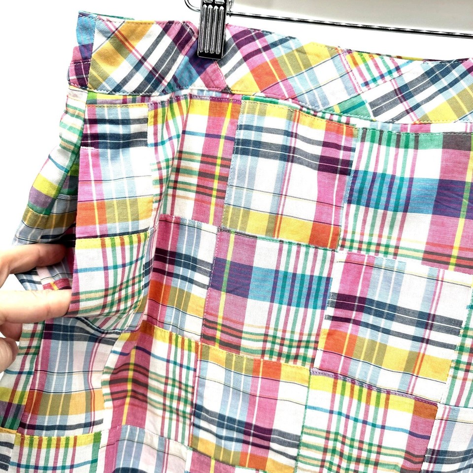 Talbots Skirt Womens 10 Madras Plaid Cotton Coastal Side Zip Lace Up