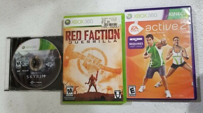 Lot of 3 XBOX 360 Games - SKYRIM, Red Faction Guerilla, ACTIVE 2