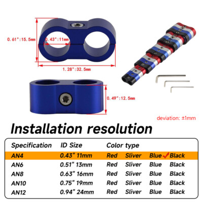 CSKS 8-Pack AN-8 AN8 16mm Braided Hose Separator Clamps / Fitting Adapter Brackets - Black