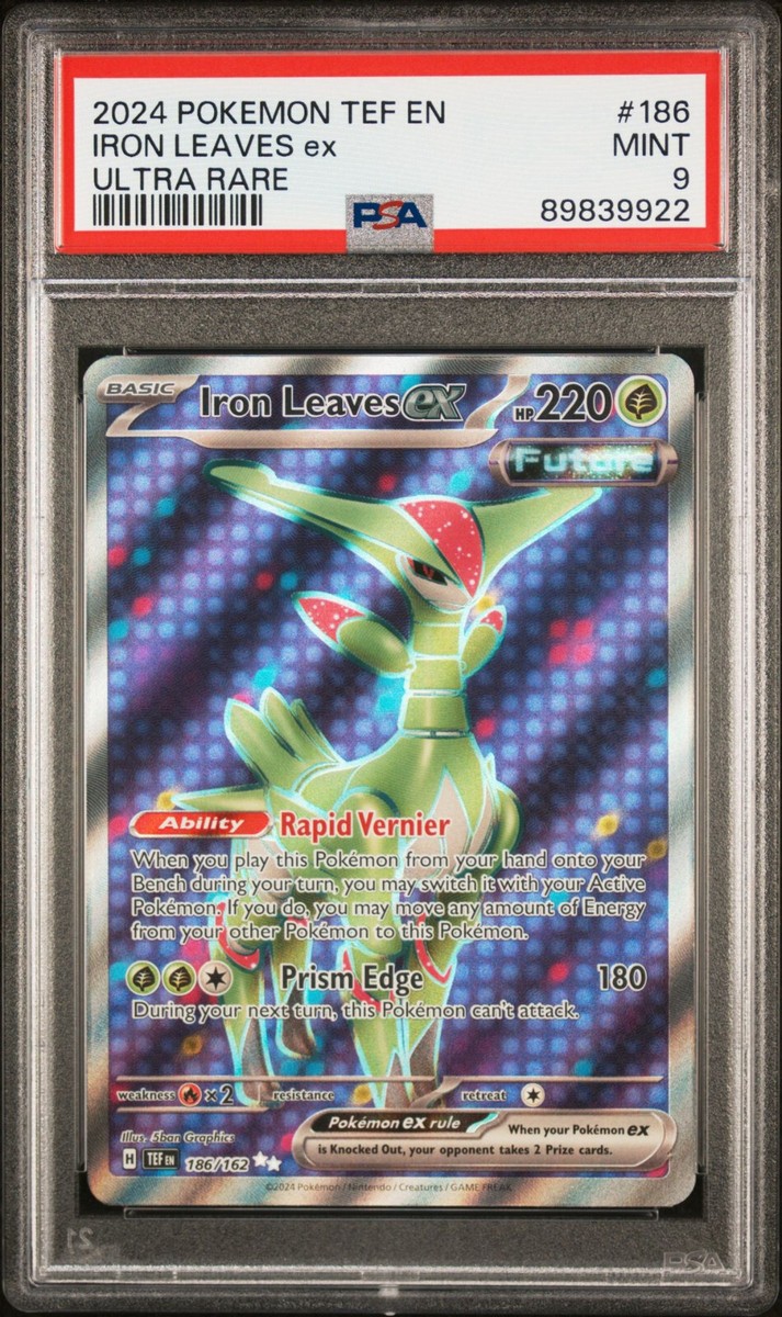 PSA 9 Mint Iron Leaves ex 186/162 Ultra Rare Full Art - Pokémon