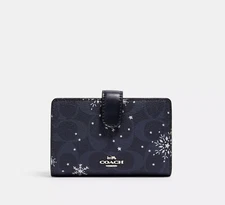 NWT Coach Women’s Medium Corner Zip Wallet Signature Canvas With Snowflake Print