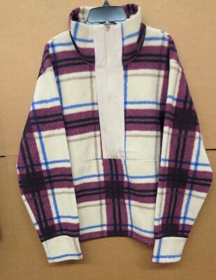 Alpine Design Women's Plaid Wayfarer Fleece 1/4 Zip Jacket Purple Multi Size L