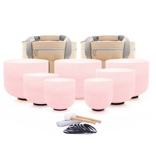 7"-12"432Hz Set of 7pcs Pink Frosted Quartz Crystal Singing Bowls Yoga With Case