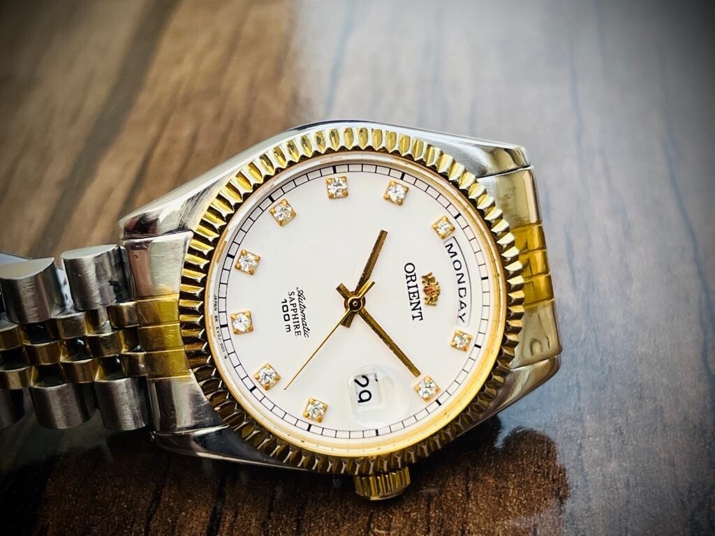 Orient President 100m Diamond Dial Jubilee Mens Watch Automatic 2/Tone