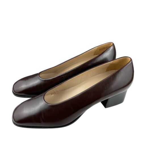 Enzo Angiolini Women's Pumps 7.5 M Dark Brown Leather Block Heel Slip On Shoes - Picture 4 of 11