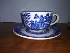 Blue Willow Cup and Saucer Set Blue Transferware