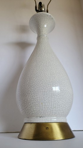 Vtg Mid Century Modern White Crackle Glaze Ceramic Genie Bottle Vase Lamp - Picture 4 of 6