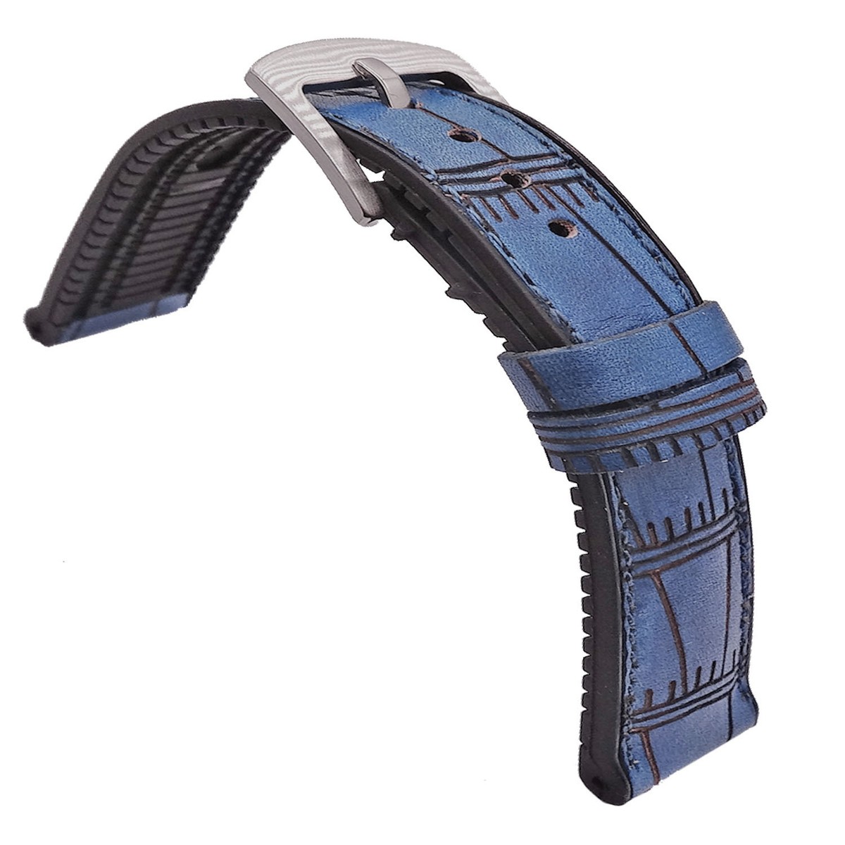 20mm 22mm 24mm retro Pattern Leather Black Rubber Watch Strap