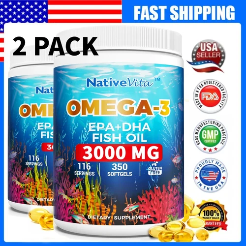 2 Pack Omega 3 Fish Oil Supplement  3000mg , EPA & DHA Supplement,700 Softgels