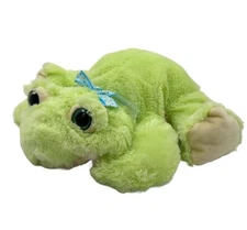 Green Frog Plush in Polka Dot Bow Big Glitter Eye Laying Hugfun Stuffed Animal