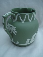 Vintage Wedgwood Green Jasperware Biscuit Barrel - 6.25" Tall