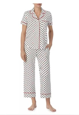 NEW Kate Spade Pajama Set Size S Small White Black Polka Dots Red Ladybugs 