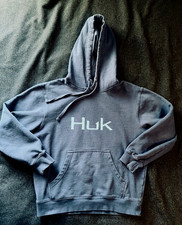 Huk Men's Performance Fishing Hoodie Blue Cotton Hoodie Sweatshirt Small