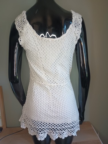 Studio 1940 Doily Crochet Babydoll Top Large Ivory Tank Cottagecore Y2K Hippie - Picture 5 of 9