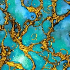 Gold Splashed Turquoise - 18"x46" Hydrographic Film Hydro Dipping