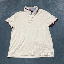 Tommy Hilfiger Polo Shirt Mens Medium White Short Sleeve Collared Custom Fit