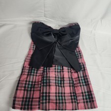 Urban Outfitters Emmery Bow Strapless Mini Dress in pink and black plaid Size XS