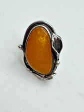 Vintage Ladies Sterling Silver 925 Egg Yolk Butterscotch Amber Stone Ring