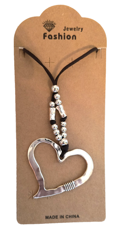 New Fashion Jewelry Necklace Silvertone Heart Pendant Brown Imitation Leather - Picture 10 of 16