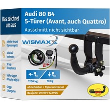 ANHÄNGERKUPPLUNG abnehmbar für Audi 80 B4 Avant 91-95 +13pol E-Satz ABE