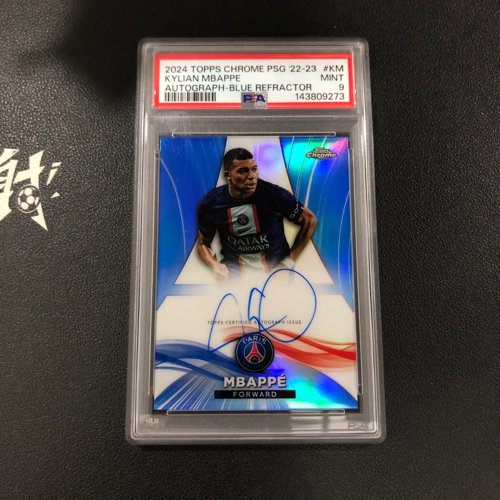 2024 Topps Chrome PSG 2022-23 On Card Auto Kylian Mbappe Blue 1/35 ≈1/1 PSA 9