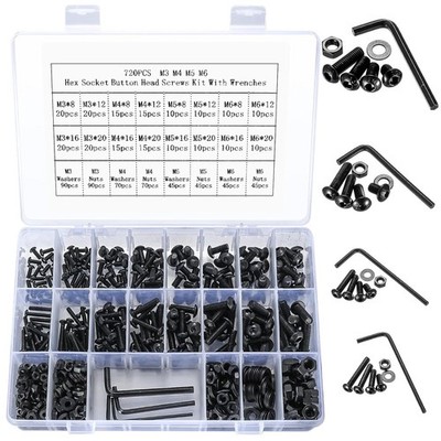 720 STK M3 M4 M5 M6 Linsenkopfschrauben Muttern Set, Linsenkopf Innensechskant