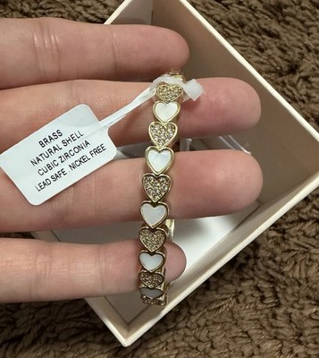 NWOT Camila Coelho Gold-Tone Heart Bracelet w/ Mother-of-Pearl & Crystal   NIB