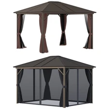 Outsunny 10' x12'  Patio Gazebo Deluxe Canopy Hard Top W/ Double Netting