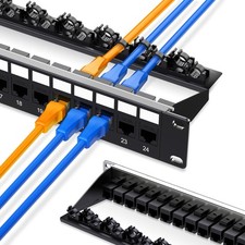 24 Port Patch Panel Cat6A RJ45 Passthrough Unshielded 19 Inch Rackmount