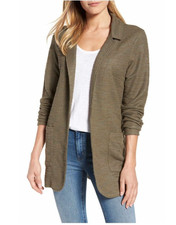 Caslon Boyfriend open front olive Blazer Terry knit