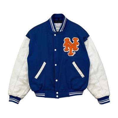 VTG 90s MLB NEW YORK METS MIRAGE VARSITY JACKET WOOL LEATHER MADE IN CANADA  M