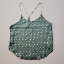Vintage Victorias Secret Silk Green Polka Dot Cami Shirt Top Pajamas