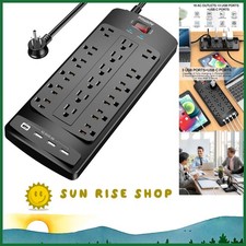 6 Ft Flat Plug Power Strip with 18 Outlets  4 USB Ports - Fireproof  Durable