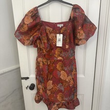 Bnwt Another Sunday Floral Jacquard Puff Sleeve Dress 14 Rrp £71