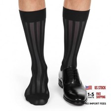 Mens Silk Sheer Socks, Men Casual Business Dress Socks Striped Sheer 1 Black