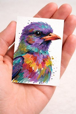 Aceo Print Blue Bird  Mini #3 Art 2.5x3.5 Colorful Bird Illustration Small 
