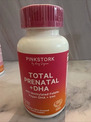 PinkStork Total Prenatal + DHA   Vegan DHA + Iron Supplement 60 Cnt EXP 6/29