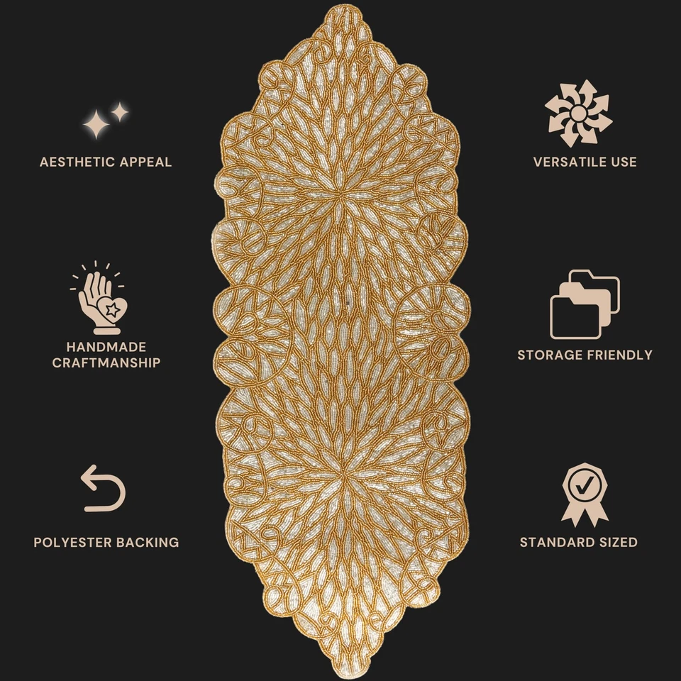 金属珠桌旗 13x36 英寸 - 玻璃串珠和涤纶手工... — 第 3/4 张图片