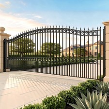 ZUMI 18x6 ft Single Swing Driveway Gate Arched Top Outdoor Swing Gate Broadway