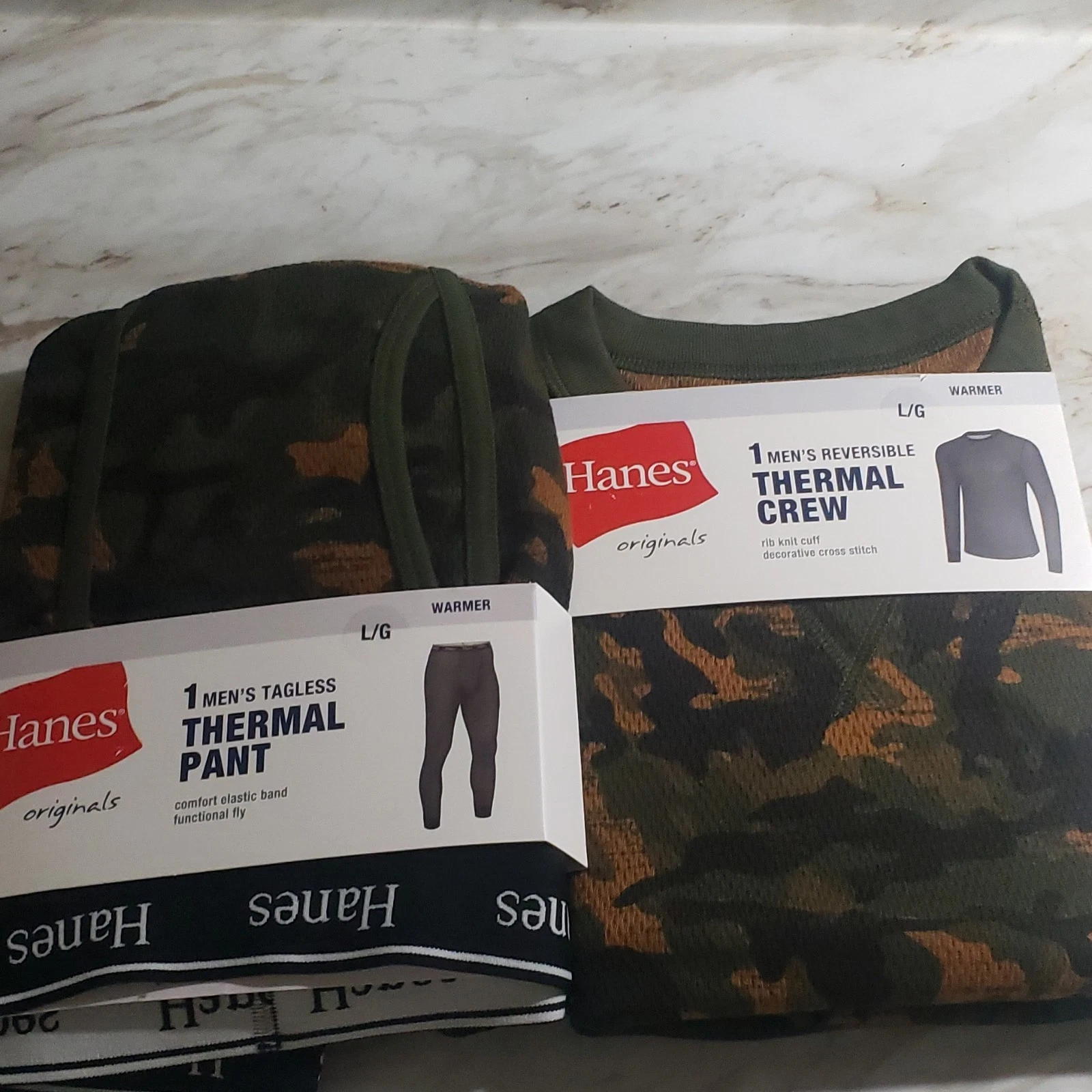 Hanes Originals Men's Thermal Camouflage Base Layer Set L/G Cotton Blend
