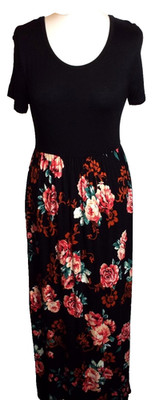NEUFUND. SCHWARZ & ROSA BLUMEN STRETCH MAXIKLEID   GR. M ~ 10/12 # 1573